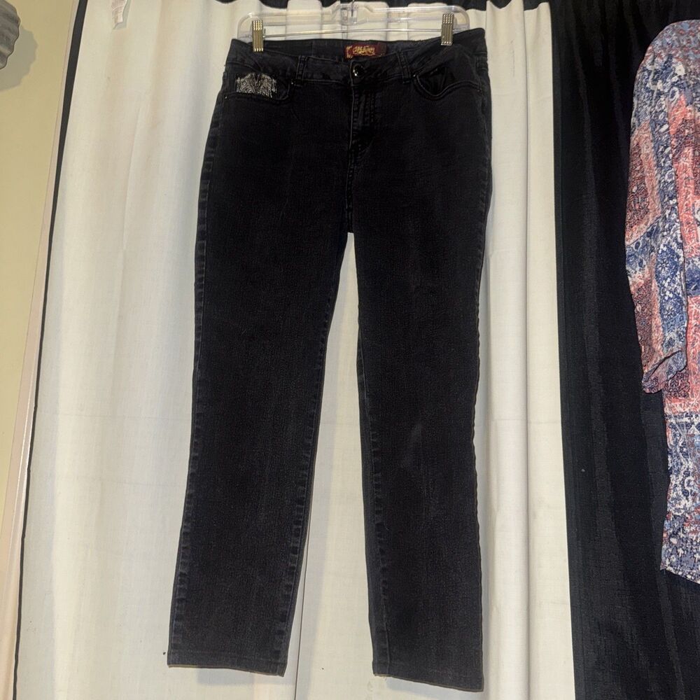 One 5 One Jeans Womens Size 10 Black Embellished Embroidered Pockets